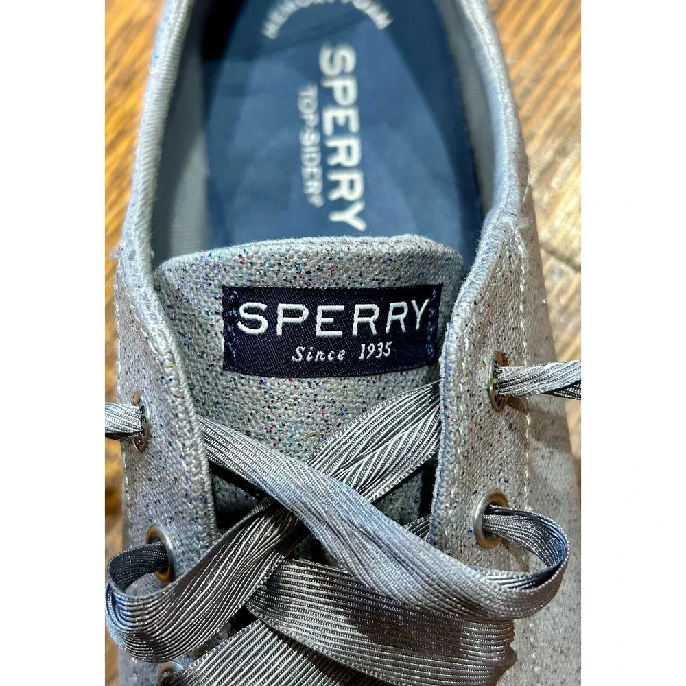 Sperry Top Sider Crest Vibe Lace Up Low Top Sneakers Gray Sparkle Canvas - SZ 6M